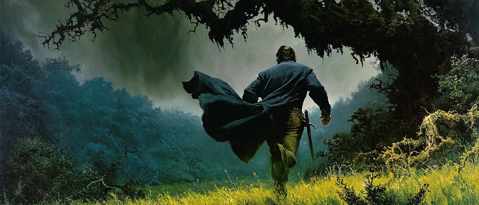 Lionel entering the forest, sword at his side